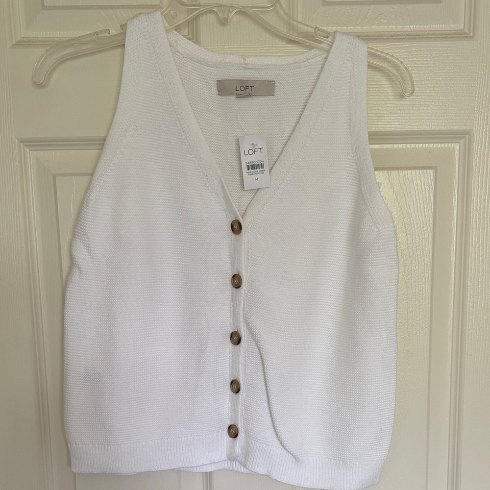 LOFT White Knit Button-Front Tank